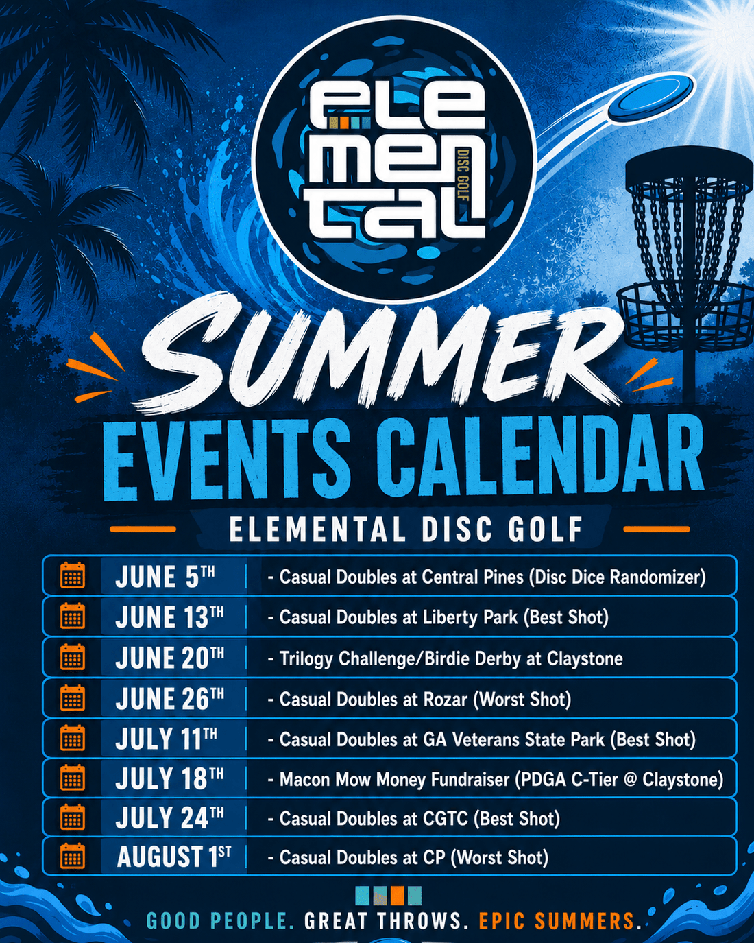 Middle Georgia Summer Disc Golf Events - Elemental Disc Golf
