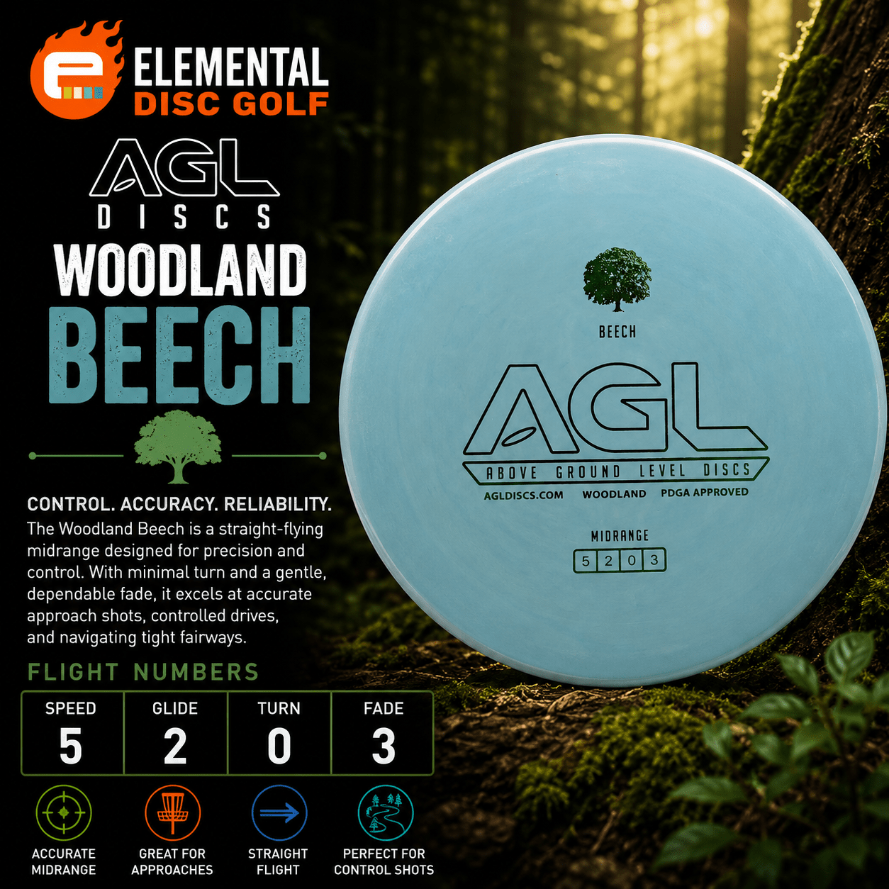 AGL Woodland Beech ( 5 / 2 / 0 / 3 ) - Elemental Disc Golf