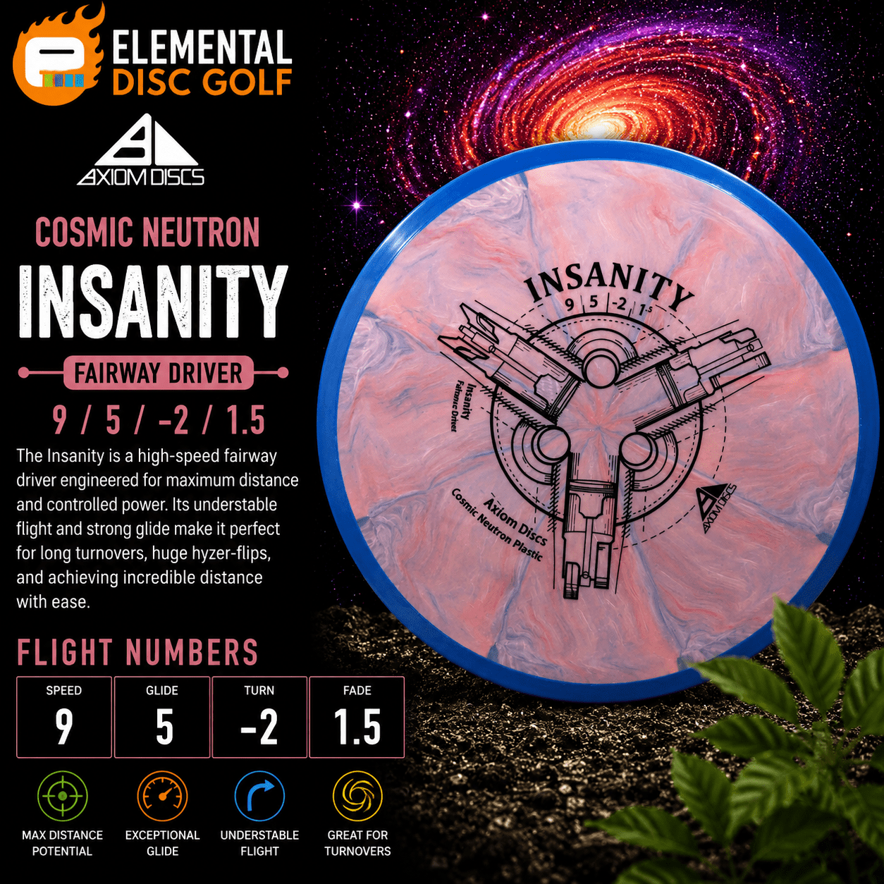 Axiom Cosmic Neutron Insanity (9/5/-2/1.5) - Elemental Disc Golf