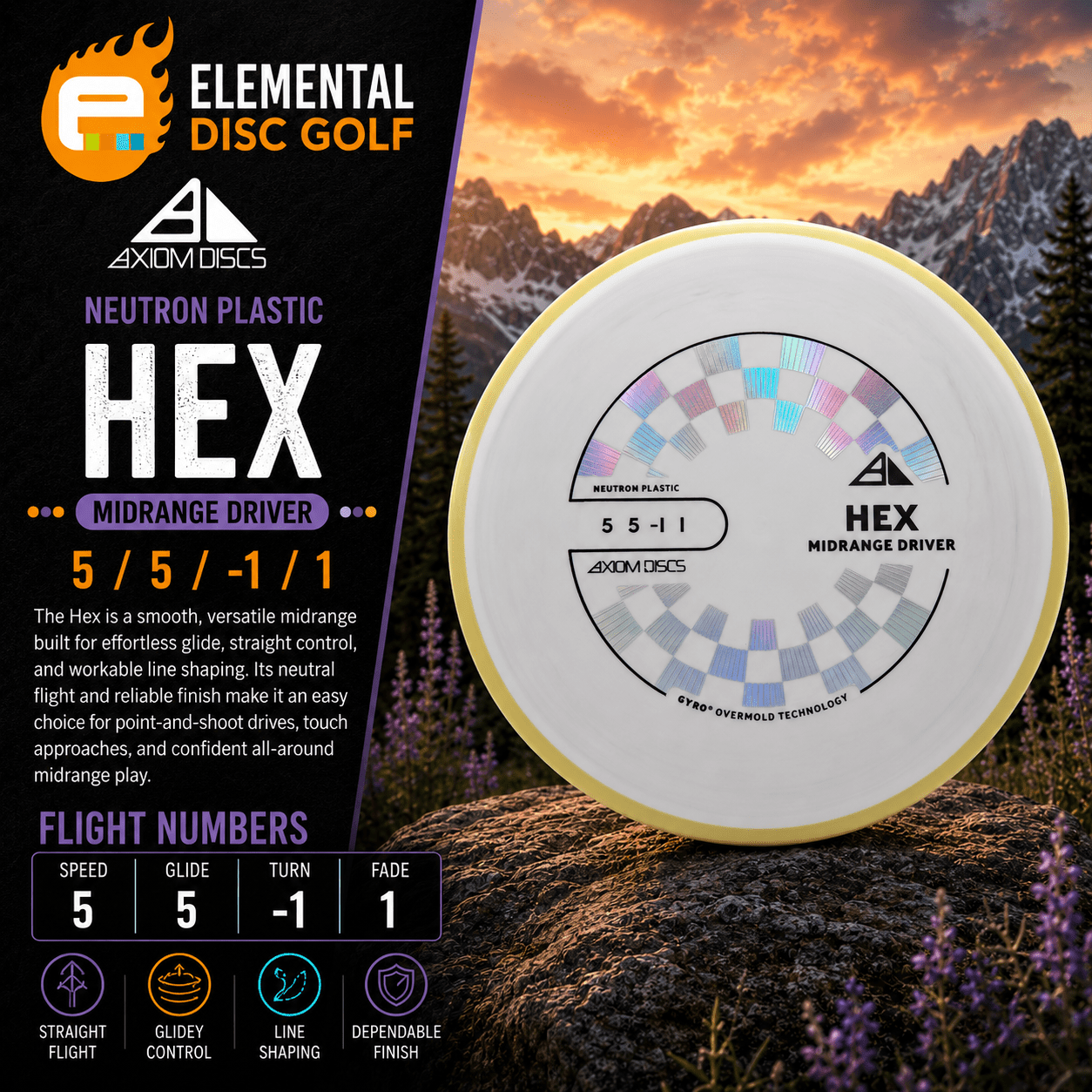 Axiom Neutron Hex ( 5 / 5 / -1 / 1 ) - Elemental Disc Golf