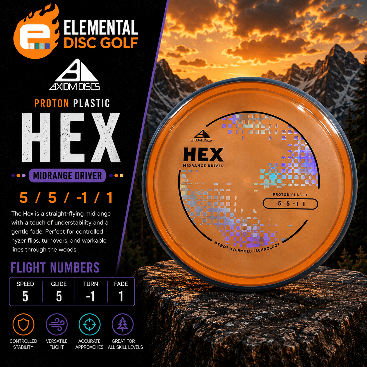 Axiom Proton Hex (5/5/-1/1) - Elemental Disc Golf