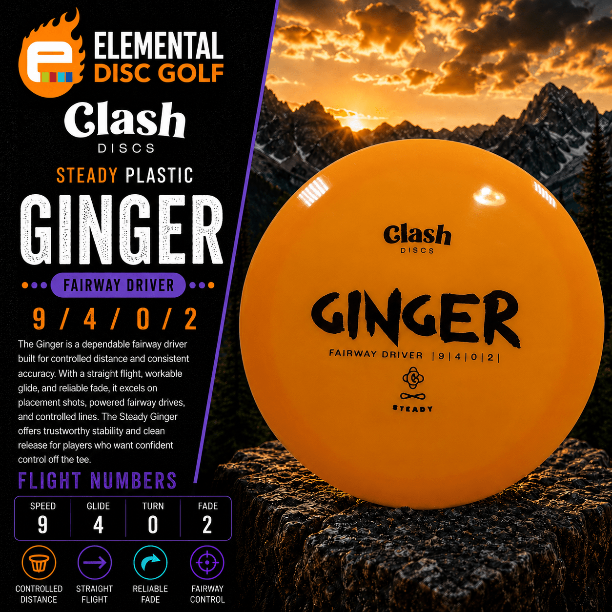 Clash Discs Steady Ginger (9/4/0/2) - Elemental Disc Golf