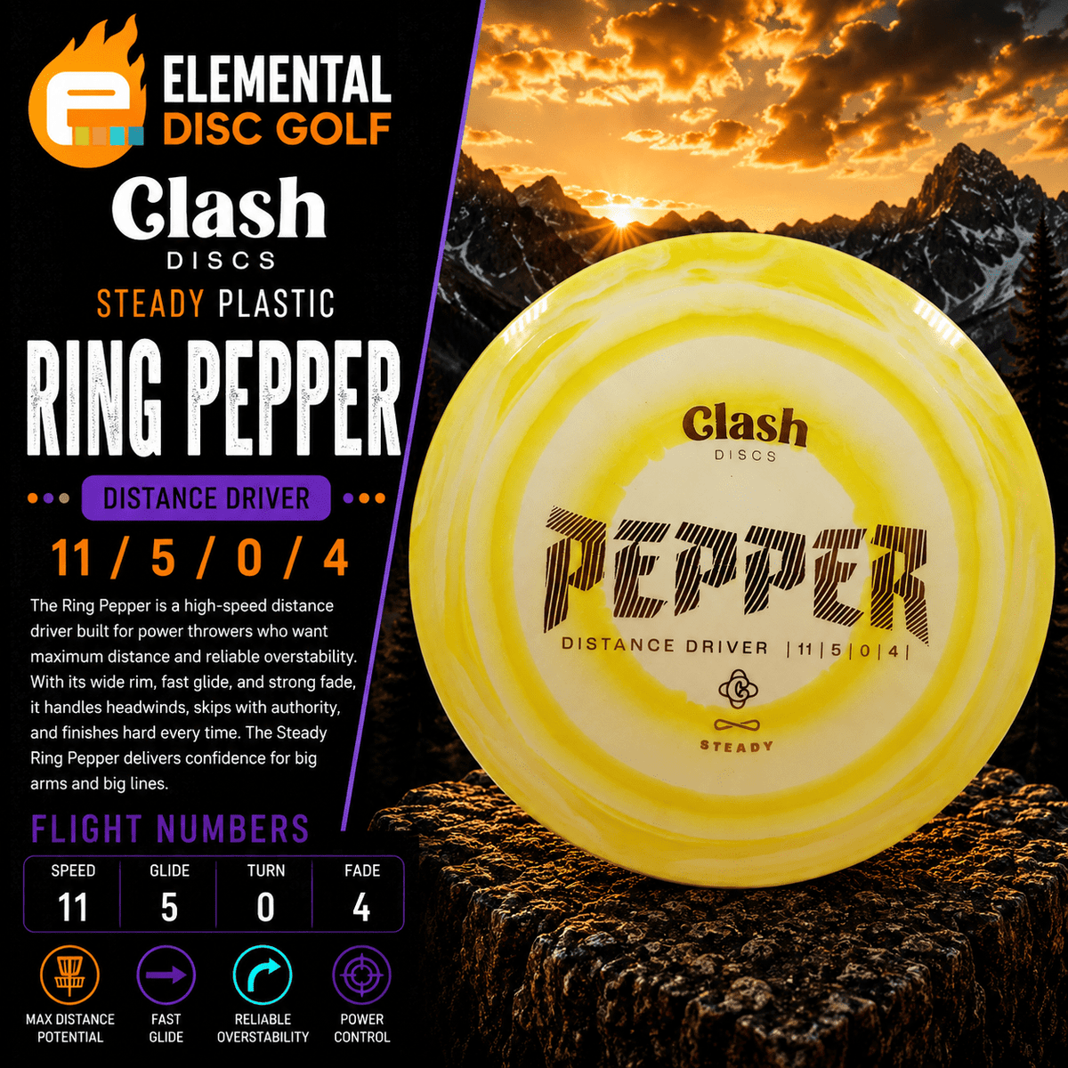 Clash Discs Steady Ring Pepper (11/5/0/4) - Elemental Disc Golf