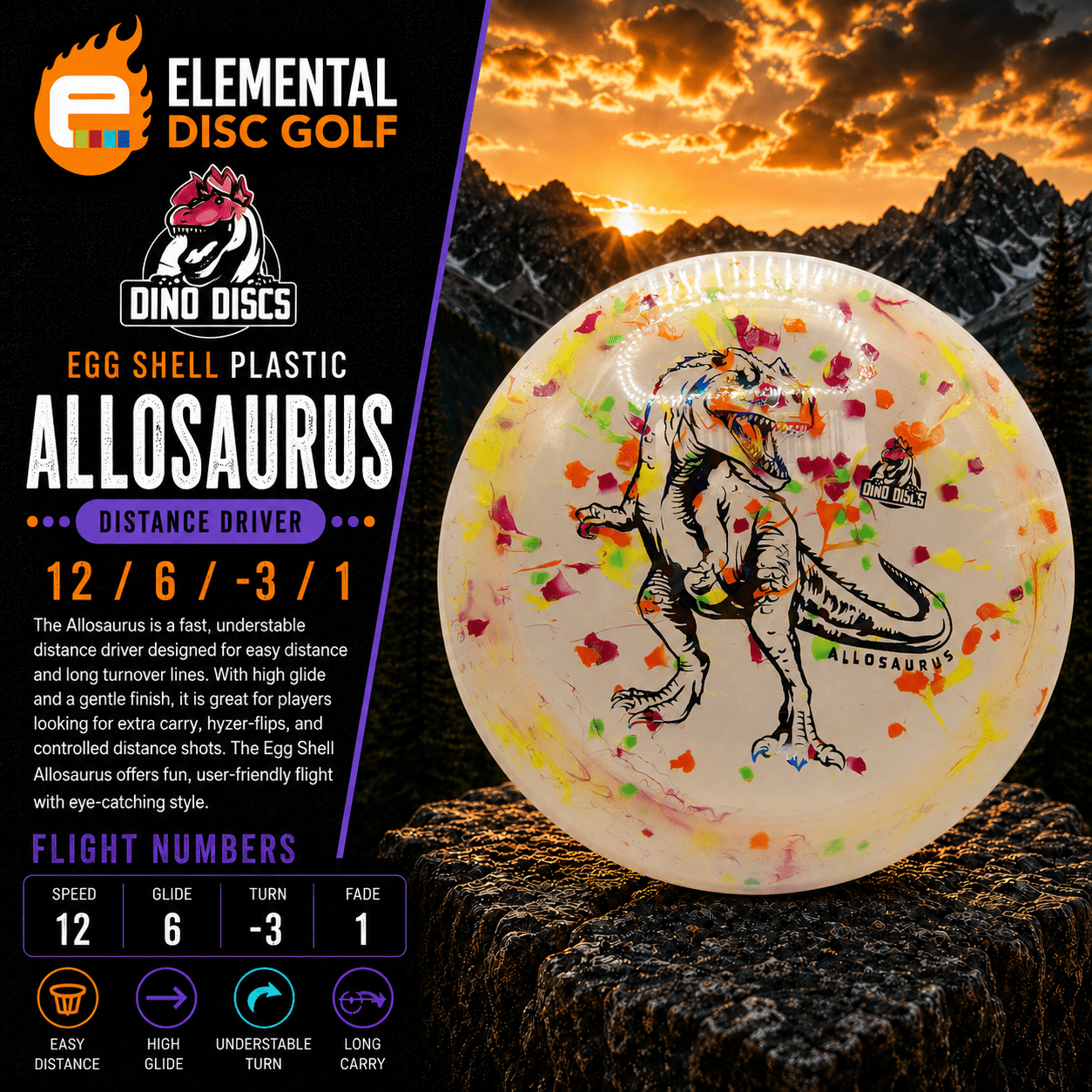 Dino Discs Egg Shell Allosaurus (12/6/-3/1) - Elemental Disc Golf