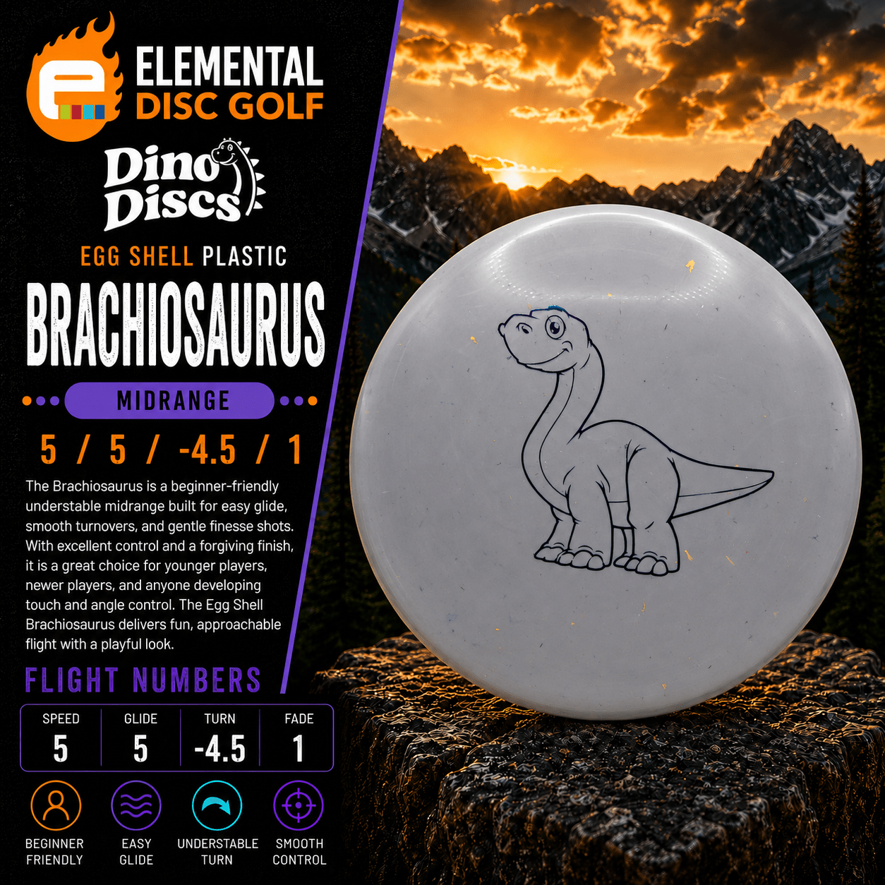 Dino Discs Egg Shell Brachiosaurus (5/5/-4.5/1) - Elemental Disc Golf