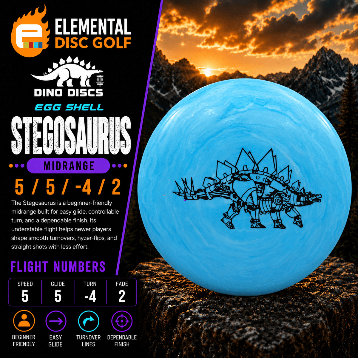 Dino Discs Egg Shell Stegosaurus (5/5/-4/2) - Elemental Disc Golf