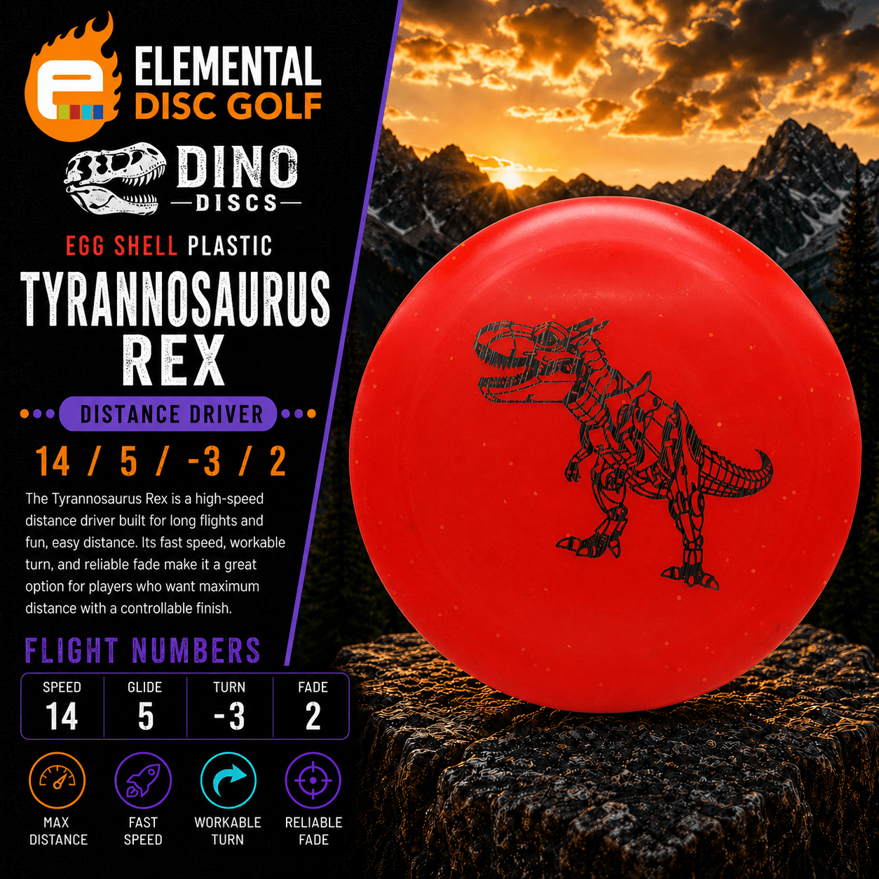 Dino Discs Egg Shell Tyrannosaurus Rex (14/5/-3/2) - Elemental Disc Golf