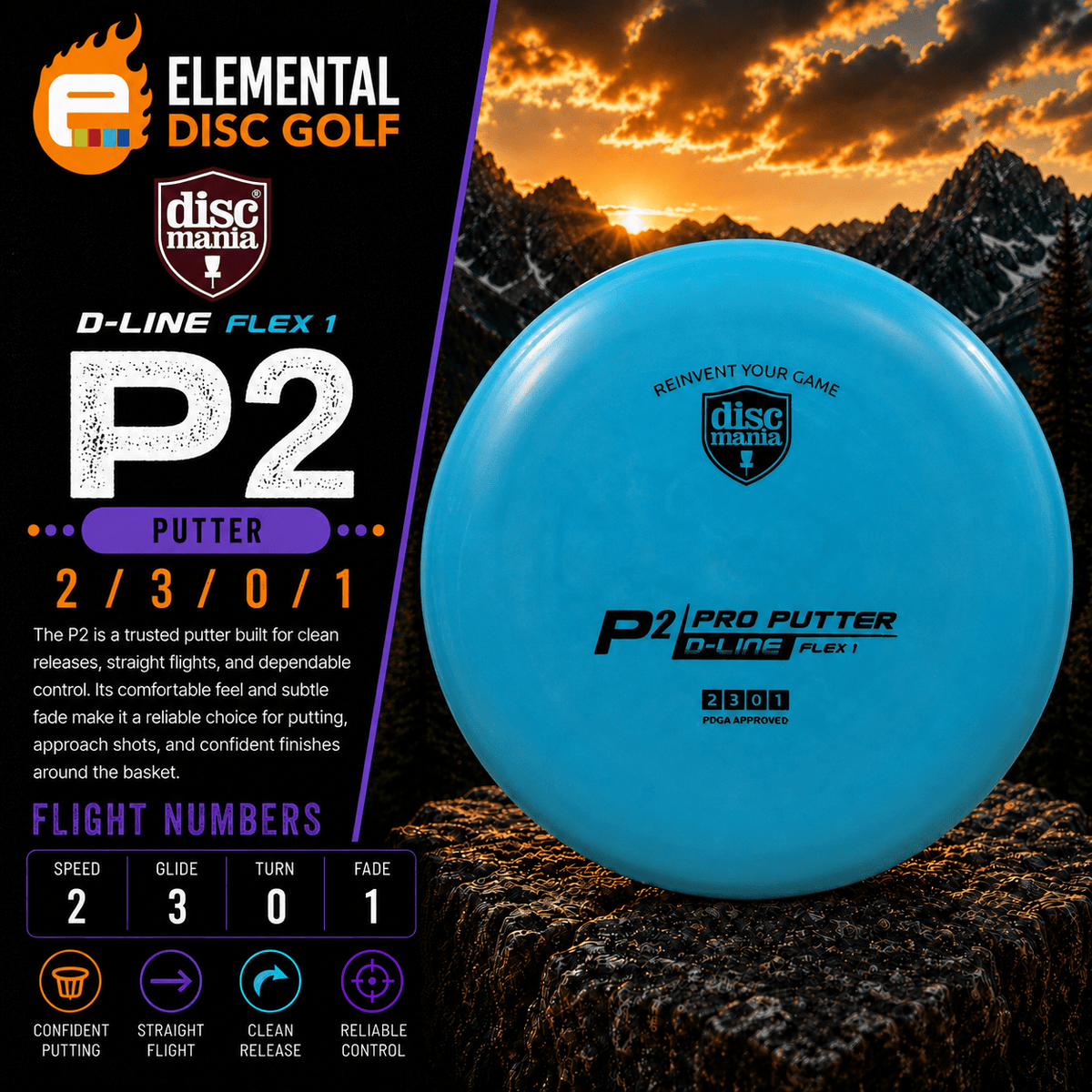 Discmania D-Line P2 - Flex 1 (2/3/0/1) - Elemental Disc Golf
