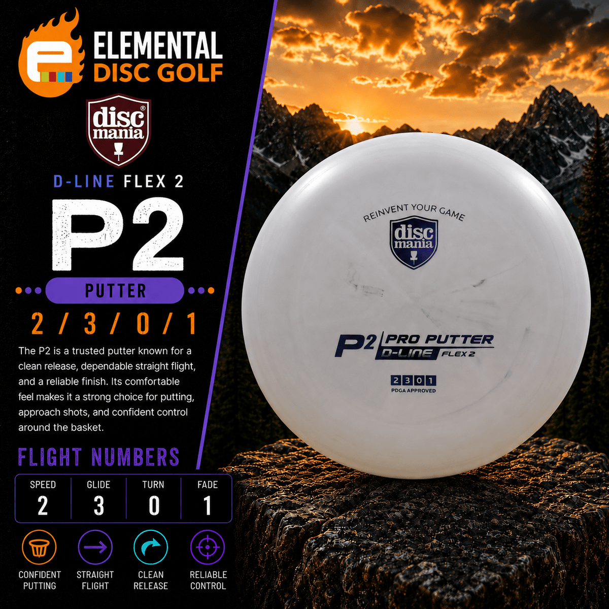Discmania D-Line P2 - Flex 2 (2/3/0/1) - Elemental Disc Golf