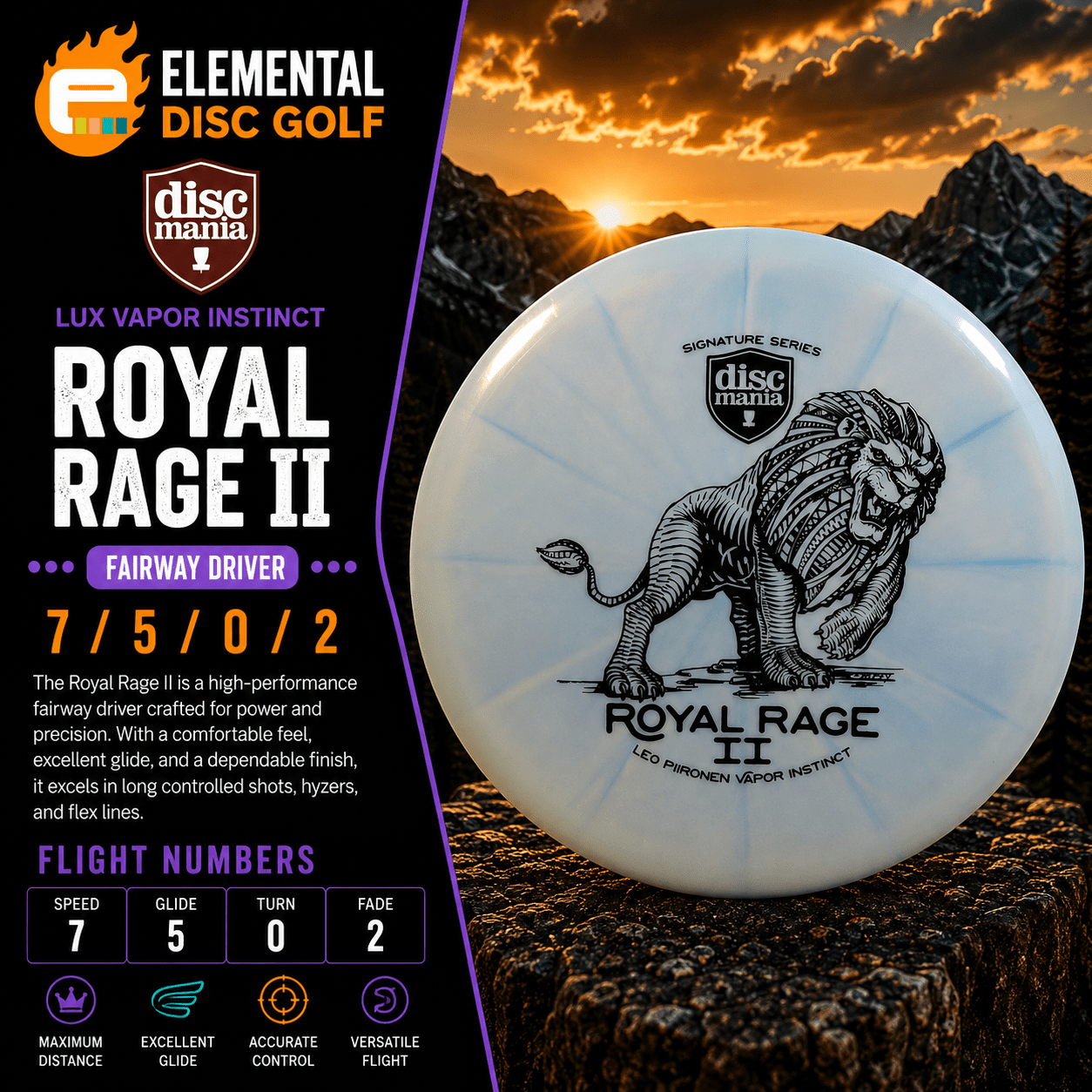 Discmania Lux Vapor Instinct (7/5/0/2) Royal Rage II - Elemental Disc Golf