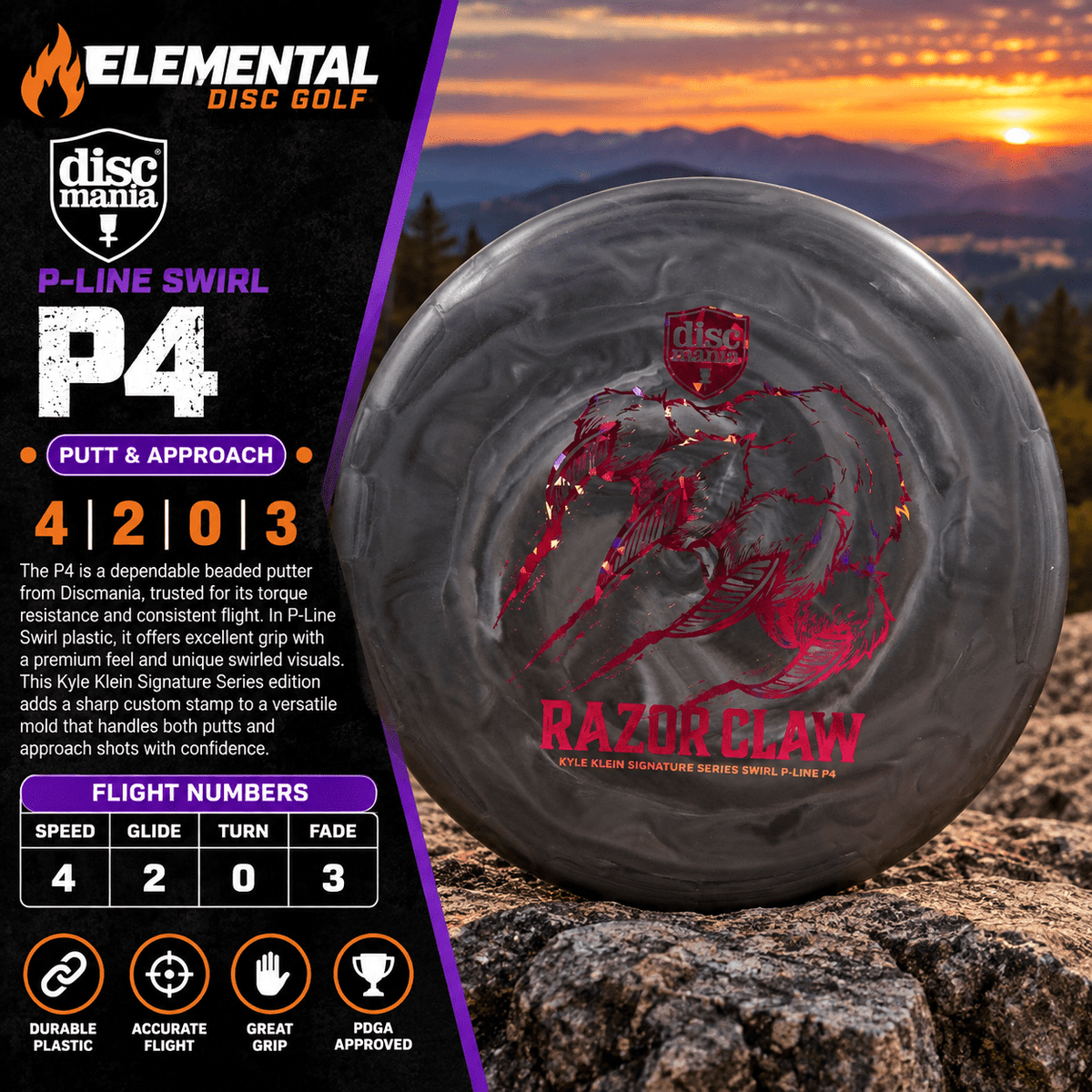 Discmania P-Line Swirl Flex 2 P4 (4/2/0/3) Kyle Klein - Elemental Disc Golf
