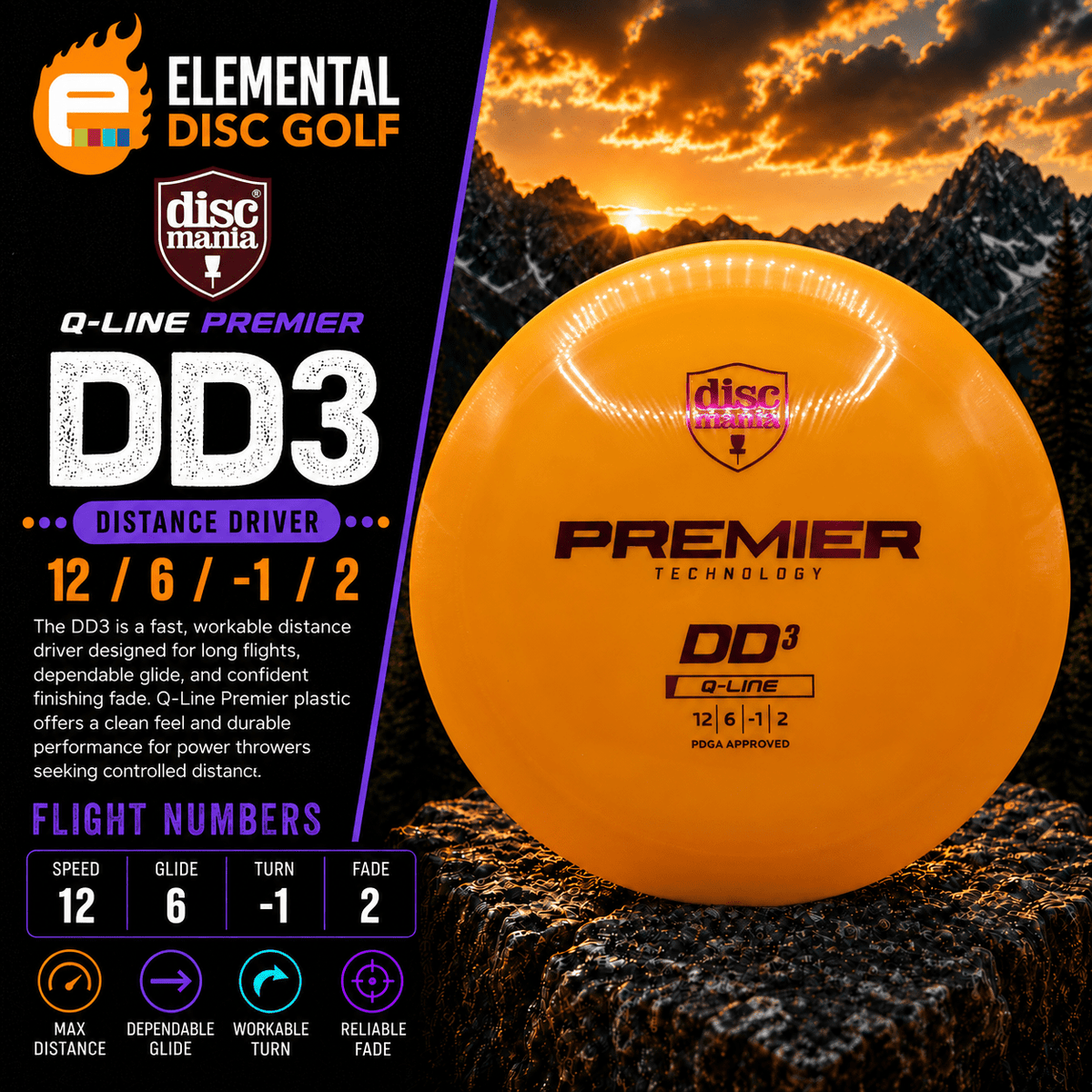 Discmania Q-Line Premier DD3 (12/6/-1/2) - Elemental Disc Golf